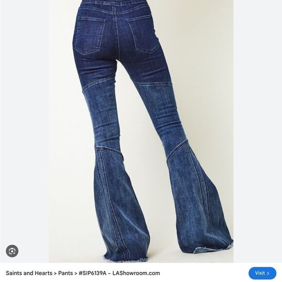 SAINTS & HEARTS BELL BOTTOM JEANS IN BLUE DENIM.  SIZE MEDIUM‎ - Picture 9 of 9